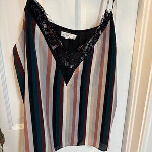 Socialite Vertical Striped Multicolor Lace V-Neck Tank Top-Size XL